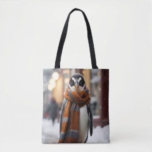 Whimsical Cozy Penguin Snowy Winter Tote Bag