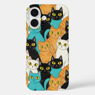 Whimsical Crayon Cat Crowd iPhone 16 Case