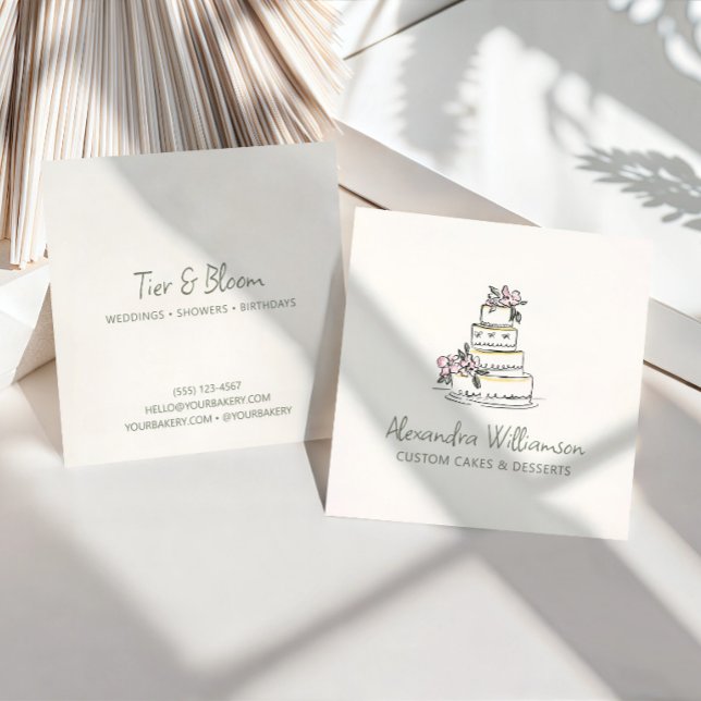 Whimsical Cream and Blush Cake Baker Business Card (Creator Uploaded)
