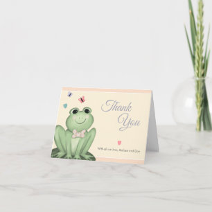 Whimsical Cream Blush Pink Frog Baby Shower Thank You Card