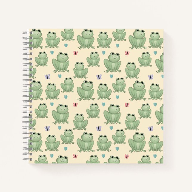Whimsical Cream Watercolor Frog Nursery Notebook (Front)