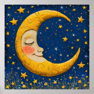 Whimsical crescent moon poster