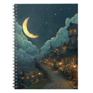 Whimsical Crescent Moon Village Notebook