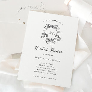 Whimsical Crest Black and White Bridal Shower Invitation