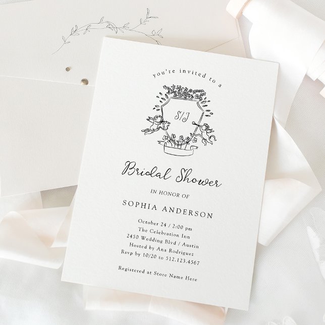 Whimsical Crest | Black and White Bridal Shower Invitation (Creator Uploaded)