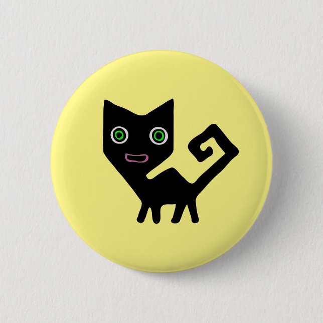 Whimsical Crooked Little Green Eyed Black Cats 6 Cm Round Badge (Front)