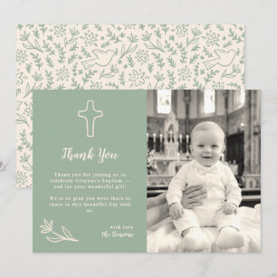 Whimsical Cross and Flower Thank You Card Green