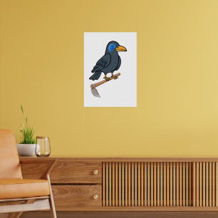 Whimsical Crow Brain Eye - Surreal Dark Raven Poster