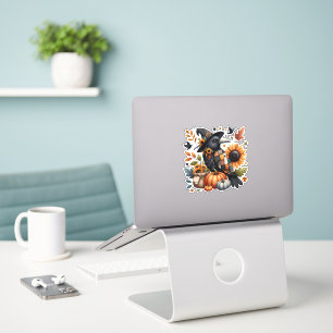 Whimsical Crow with Pumpkins and Sunflowers