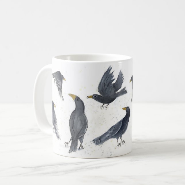 Whimsical Crows Coffee Mug (Front Left)