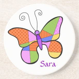 Whimsical Cubism Butterfly Coaster