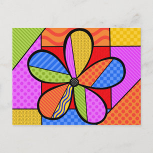 Whimsical Cubism Flower Postcard with Background