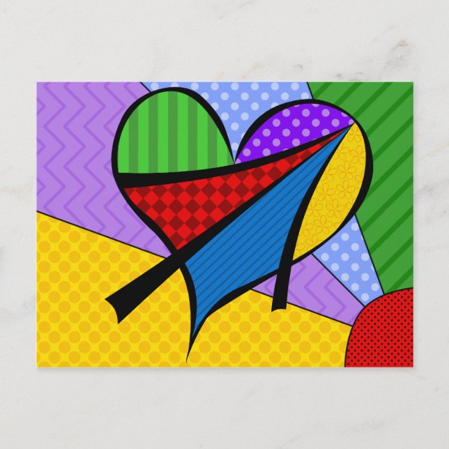 Whimsical Cubism Heart Postcard with Background (Front)