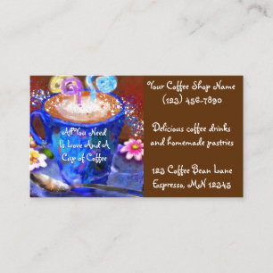 Whimsical Cup of Coffee Espresso Latte Shop Business Card