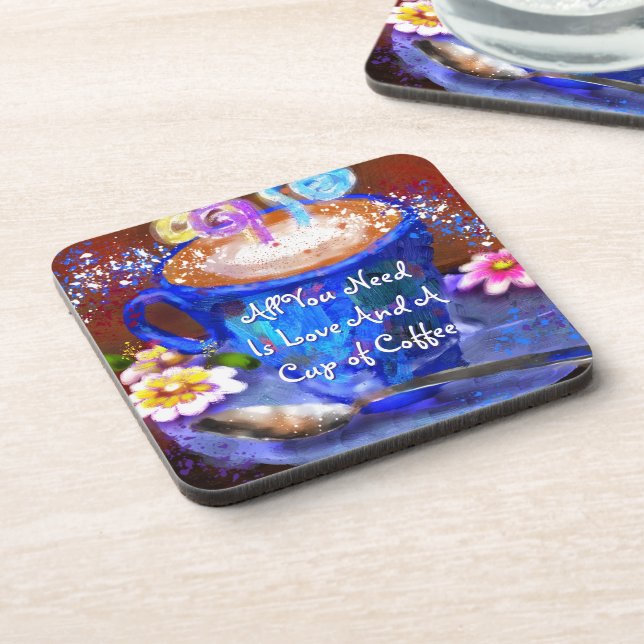 Whimsical Cup of Coffee Floral Personalised Coaster (Left Side)