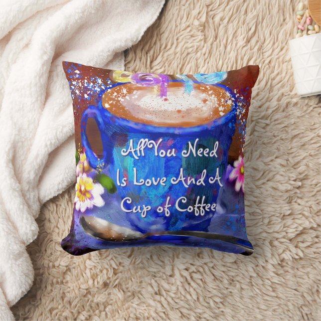 Whimsical Cup of Coffee Floral Personalised Cushion (Blanket)