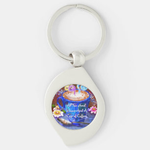 Whimsical Cup of Coffee Floral Personalised Key Ring