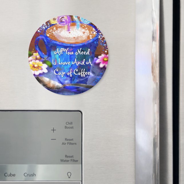 Whimsical Cup of Coffee Floral Personalised Magnet (In Situ (Fridge))