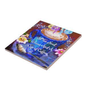 Whimsical Cup of Coffee Floral Personalised Tile