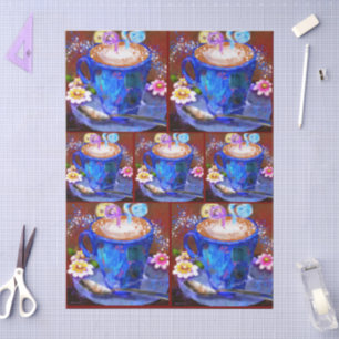 Whimsical Cup of Coffee Latte Espresso Decoupage Tissue Paper