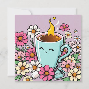 Whimsical Cup of Warm Coffee and Flowers