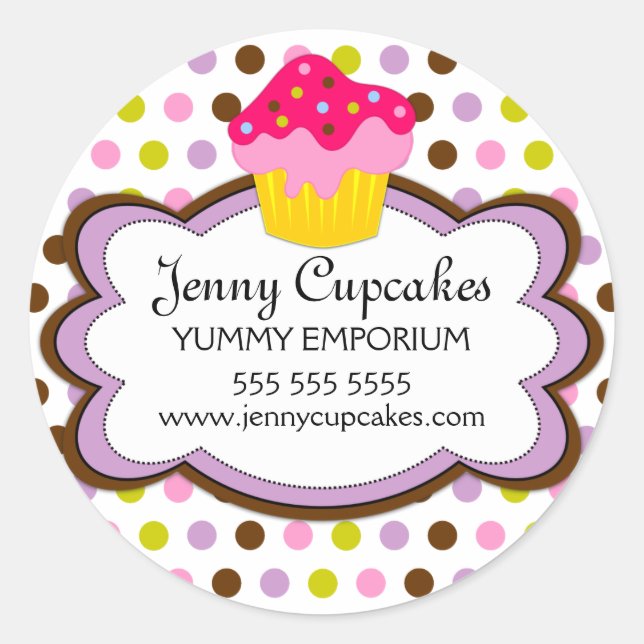 Whimsical Cupcake Bakery Box Seals (Front)