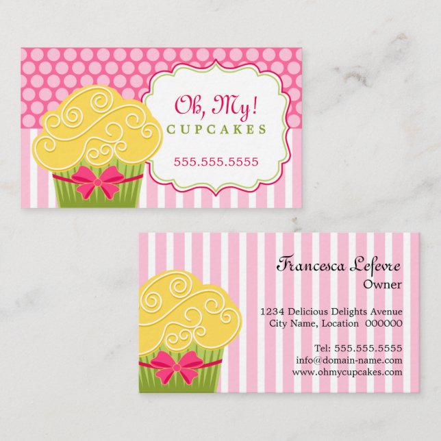 Whimsical Cupcake Bakery Business Card (Front/Back)