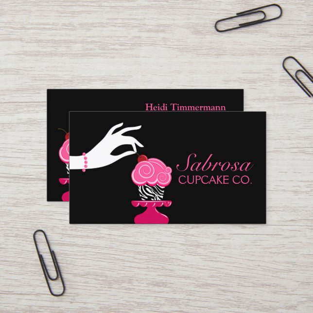 Whimsical Cupcake Bakery Business Card (Front/Back In Situ)