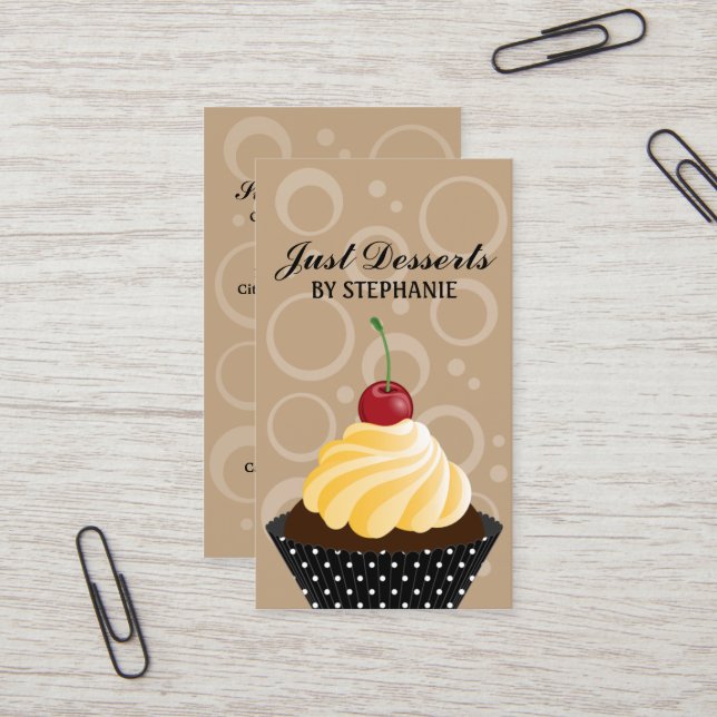 Whimsical Cupcake Bakery Business Card (Front/Back In Situ)