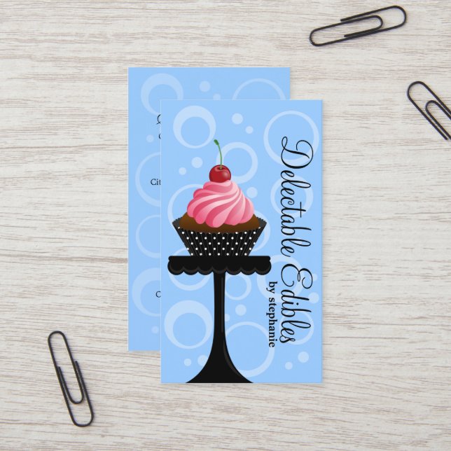 Whimsical Cupcake Bakery Business Card (Front/Back In Situ)