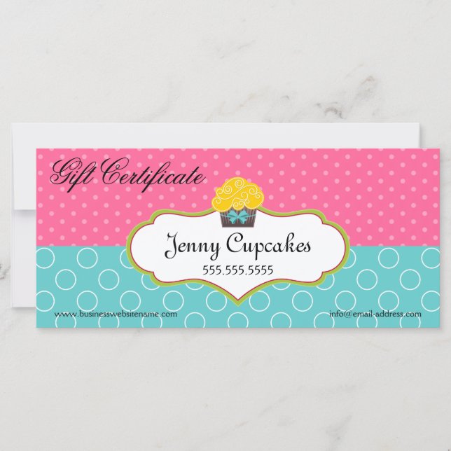 Whimsical Cupcake Bakery Gift Certificate (Front)