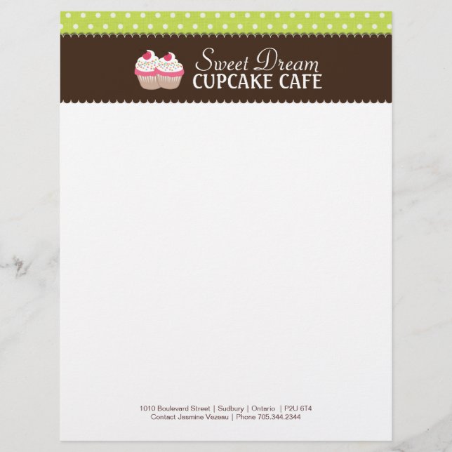 Whimsical Cupcake Bakery Letterhead (Front)