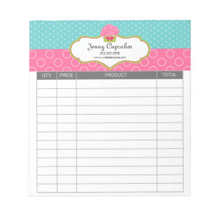 Whimsical Cupcake Bakery Receipts Notepad