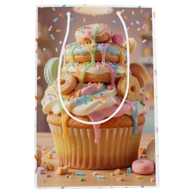 Whimsical Cupcake Girl's Birthday Medium Gift Bag (Front)