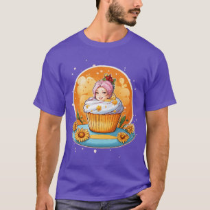 Whimsical Cupcake Lady Sticker T-Shirt Design
