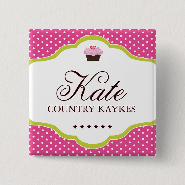 WHIMSICAL CUPCAKE NAME TAG 15 CM SQUARE BADGE (Front)