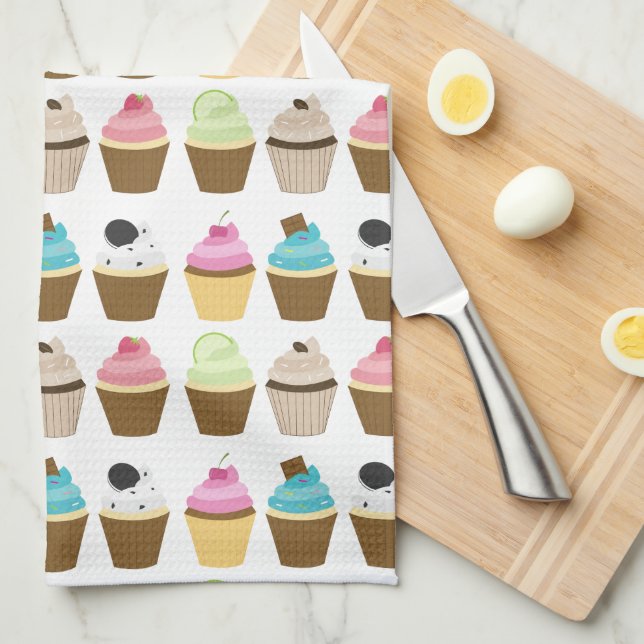 Whimsical Cupcakes Pattern Tea Towel (Quarter Fold)
