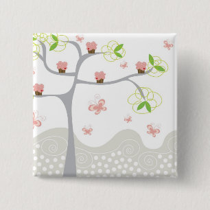 Whimsical Cupcakes Tree Butterflies Sweet Birthday 15 Cm Square Badge
