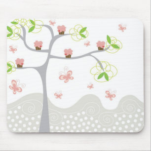 Whimsical Cupcakes Tree Butterflies Sweet Birthday Mouse Mat