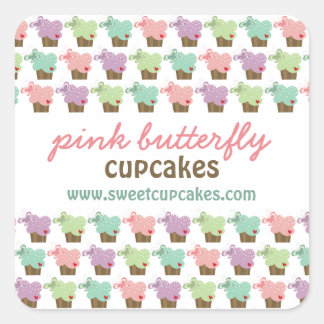 Whimsical Cupcakes Tree Butterflies Sweet Birthday Square Sticker