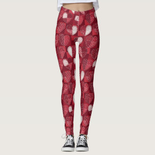 Whimsical Cupid Heart Red White Black Leggings