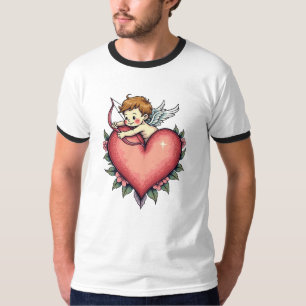 Whimsical Cupid Heart – Vintage Tattoo Design  T-Shirt