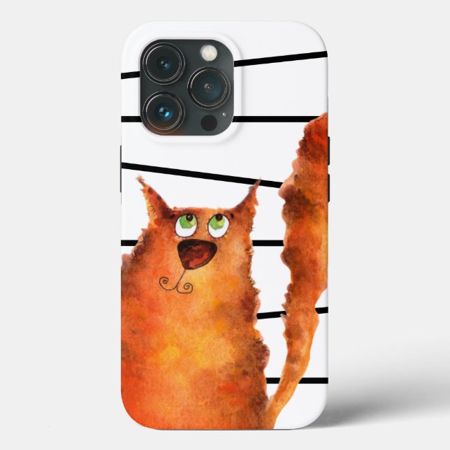 Whimsical Curious Cat on Stripes Pattern Case-Mate iPhone Case (Back)