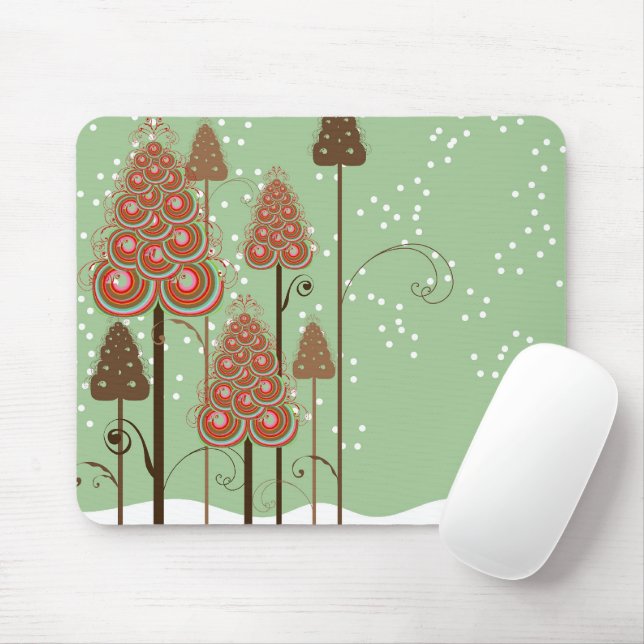 Whimsical Curly Christmas Trees Winter Wonderland Mouse Mat (With Mouse)