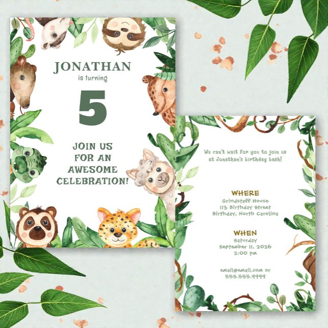 Whimsical Custom Animal Jungle Birthday Invitation (Creator Uploaded)