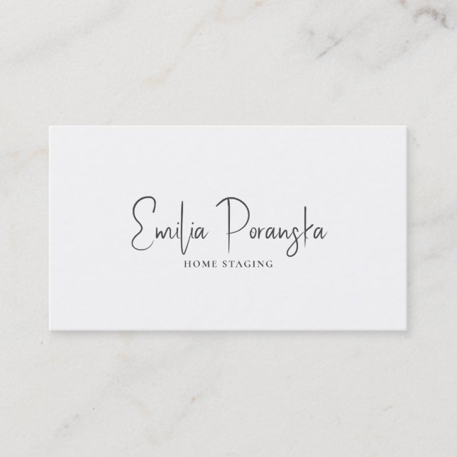Whimsical custom black typography on white business card (Front)