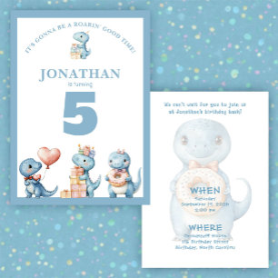 Whimsical Custom Blue Dinosaur Birthday Invitation