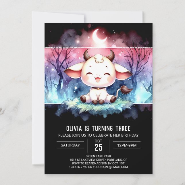 Whimsical Custom Cow Birthday Invitation (Front)