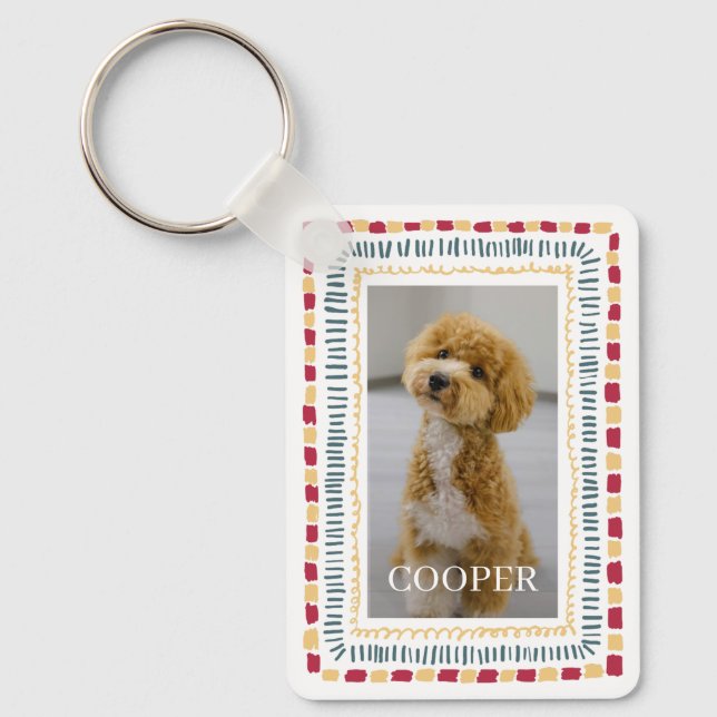 whimsical Custom Dog Photo Name Key Ring (Front)