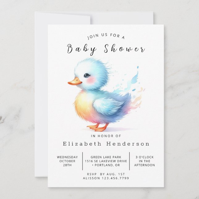 Whimsical Custom Duck Baby Shower Invitation (Front)